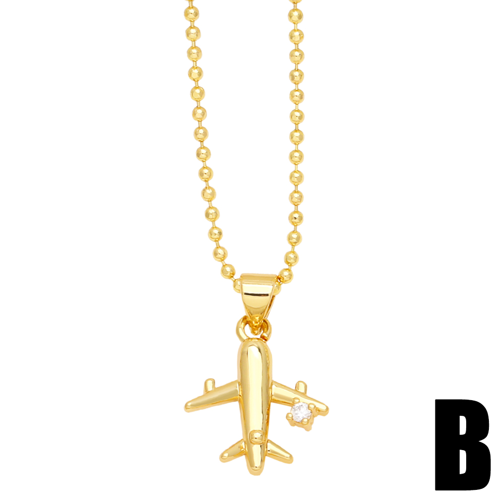 Ig Style Cool Style Airplane Copper 18k Gold Plated Zircon Pendant Necklace In Bulk display picture 4