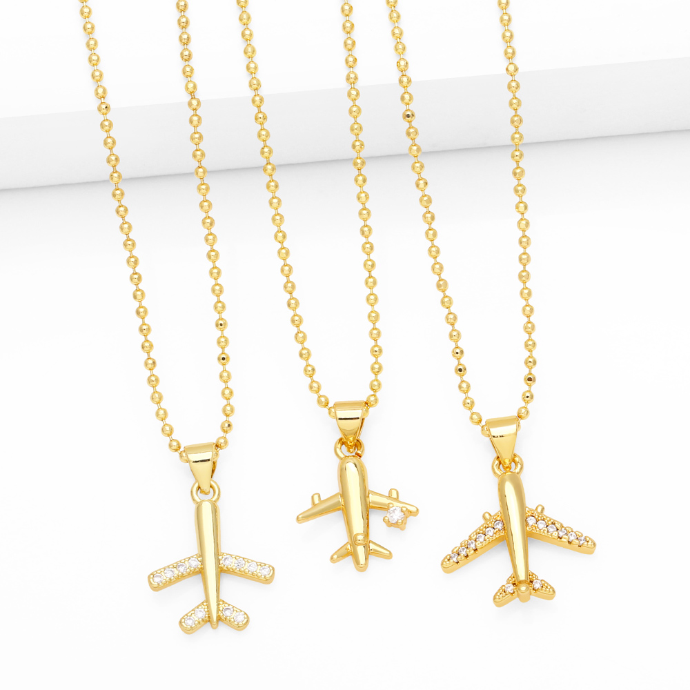 Ig Style Cool Style Airplane Copper 18k Gold Plated Zircon Pendant Necklace In Bulk display picture 2
