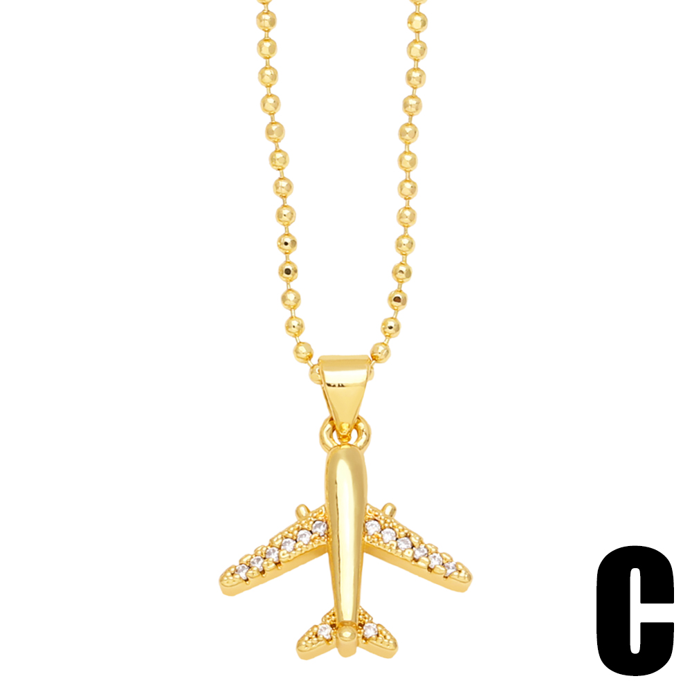 Ig Style Cool Style Airplane Copper 18k Gold Plated Zircon Pendant Necklace In Bulk display picture 5