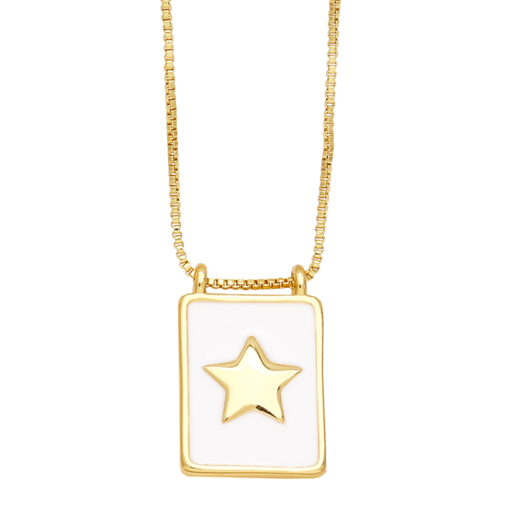 Einfacher Stil Quadrat Stern Mond Kupfer 18 Karat Vergoldet Halskette Mit Anhänger In Masse display picture 5