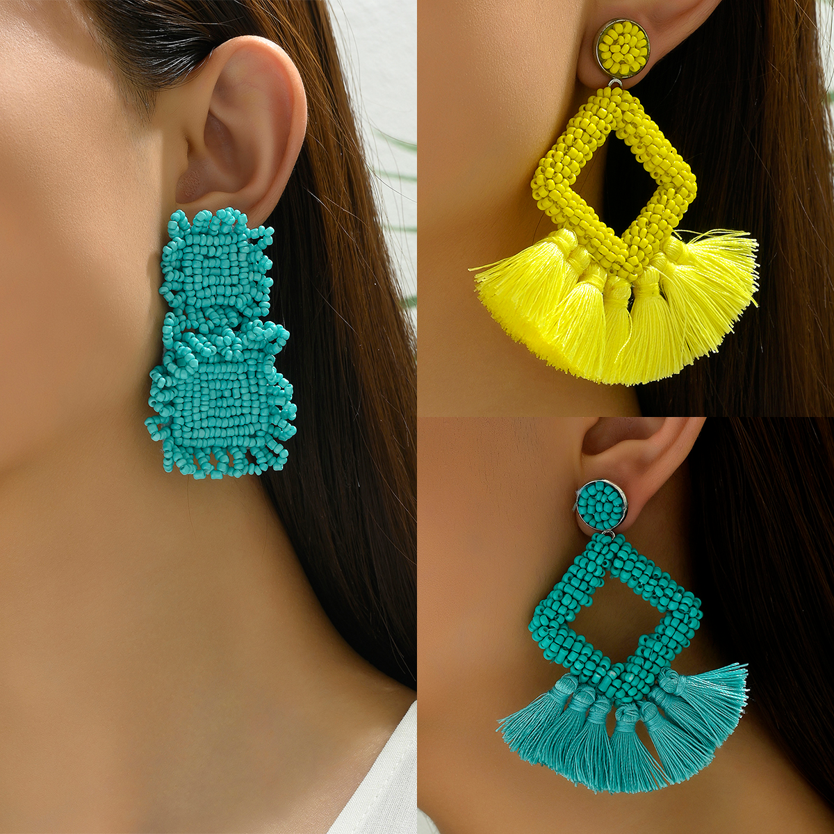 1 Pair Bohemian Sector Tassel Plating Braid Plastic Acrylic Copper 18K Gold Plated Earrings display picture 1