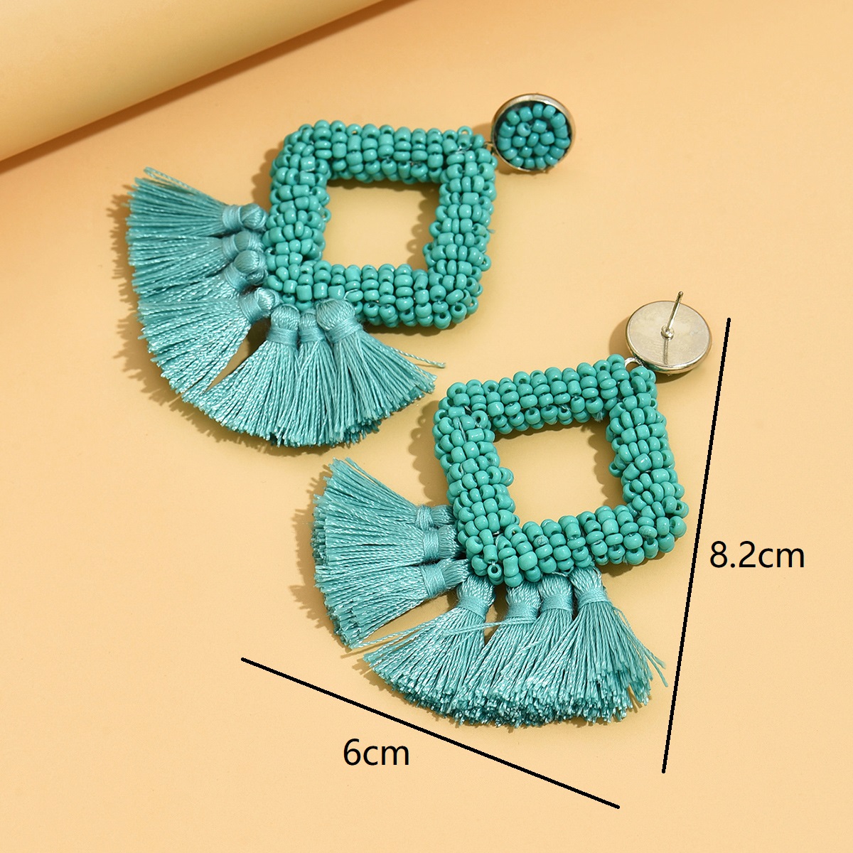 1 Pair Bohemian Sector Tassel Plating Braid Plastic Acrylic Copper 18K Gold Plated Earrings display picture 12