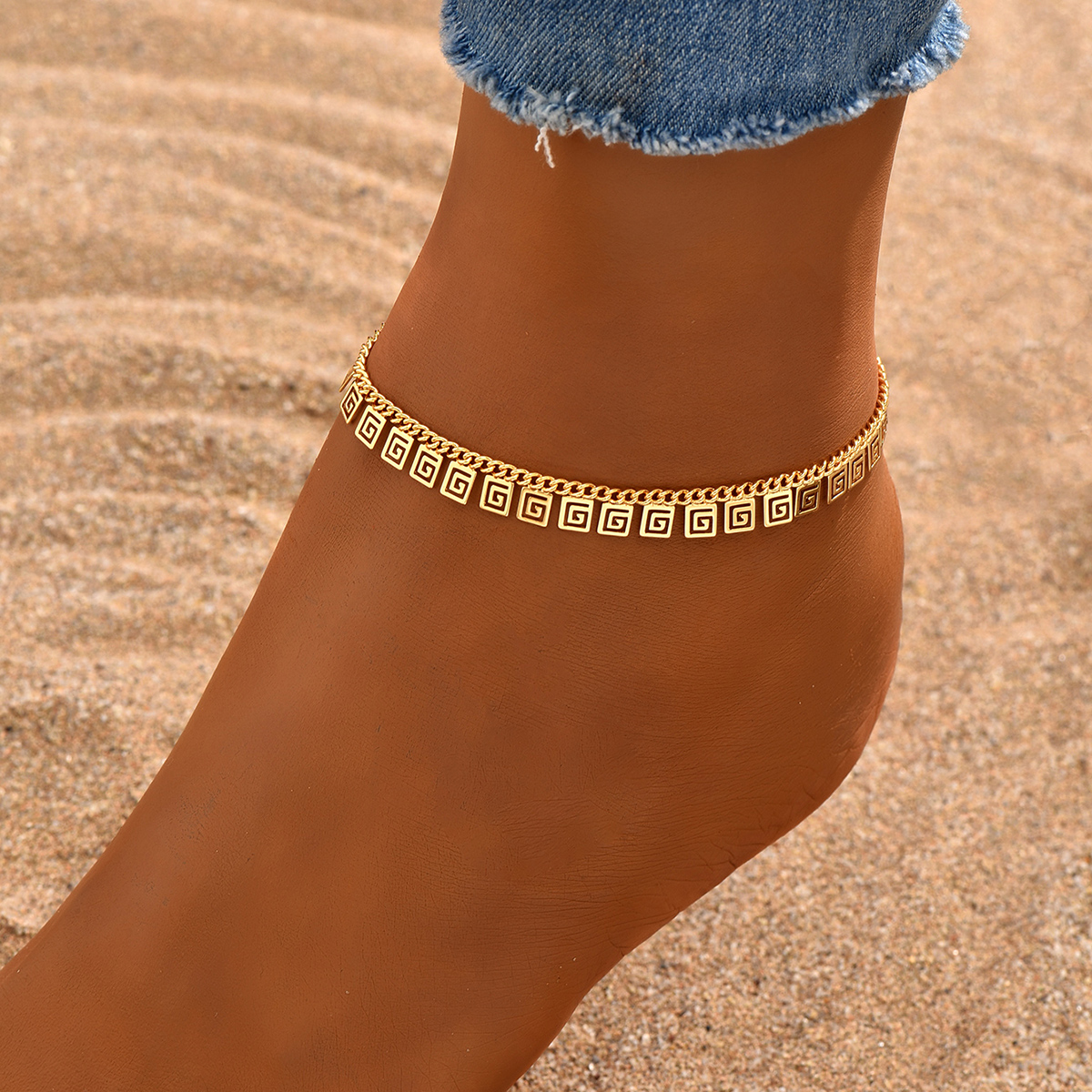 Simple Style Square Solid Color Rhombus 18k Gold Plated Copper Wholesale Anklet display picture 17