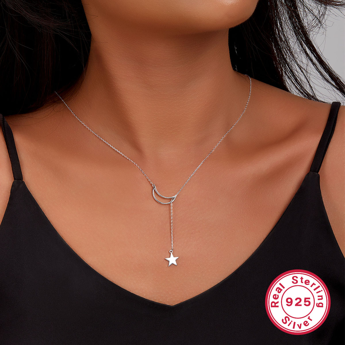 Elegant Cute Simple Style Star Moon Sterling Silver Plating White Gold Plated Pendant Necklace display picture 3