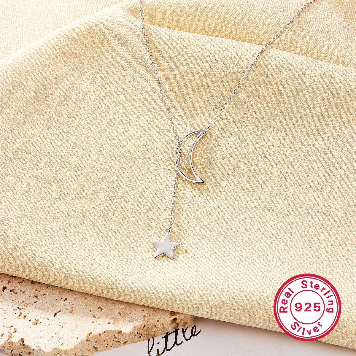 Elegant Cute Simple Style Star Moon Sterling Silver Plating White Gold Plated Pendant Necklace display picture 6