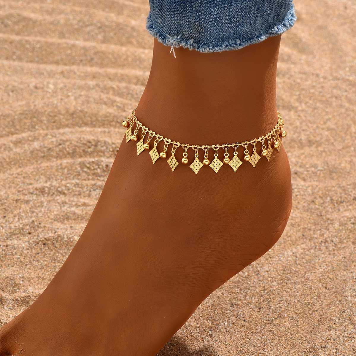 Simple Style Square Solid Color Rhombus 18k Gold Plated Copper Wholesale Anklet display picture 12