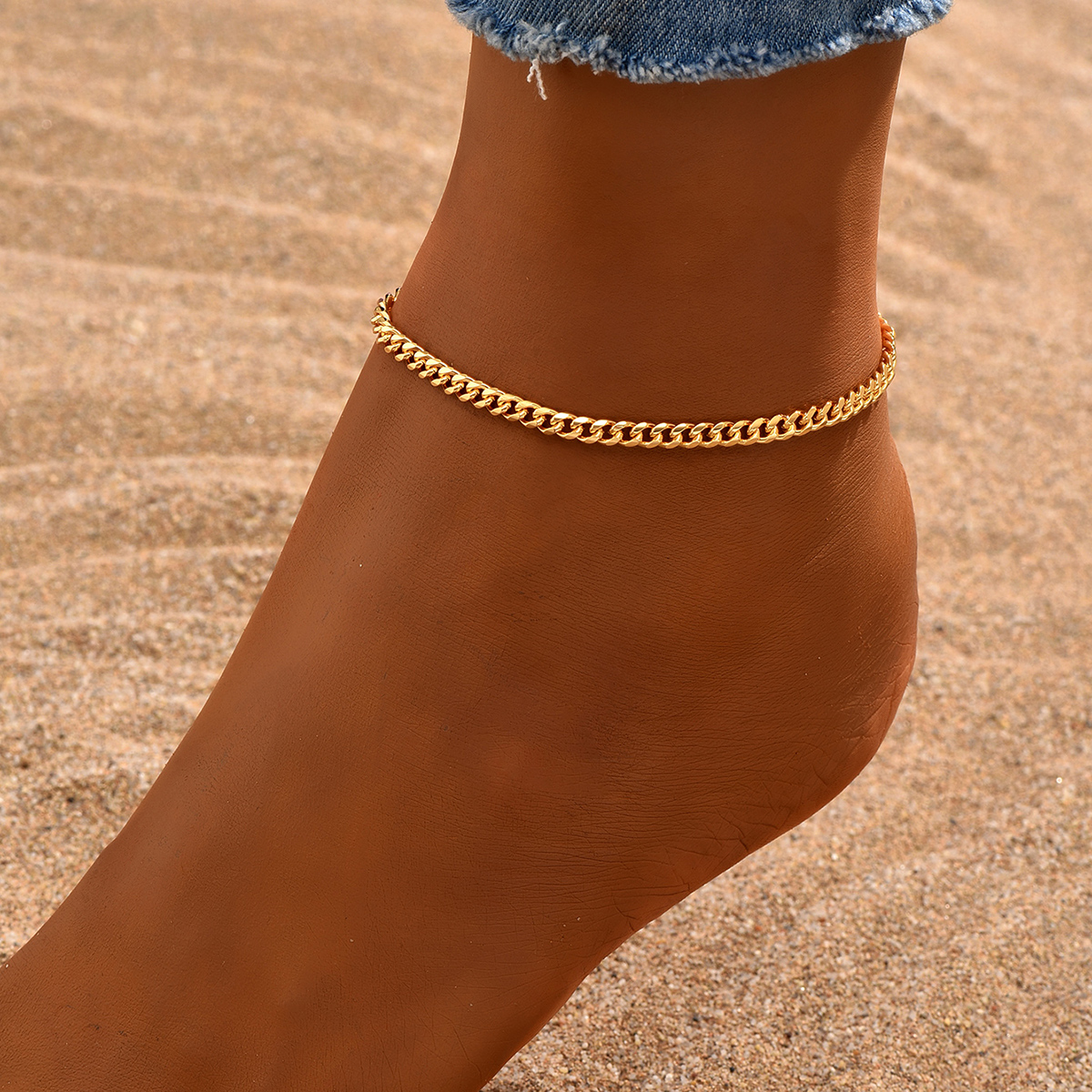 Simple Style Square Solid Color Rhombus 18k Gold Plated Copper Wholesale Anklet display picture 9