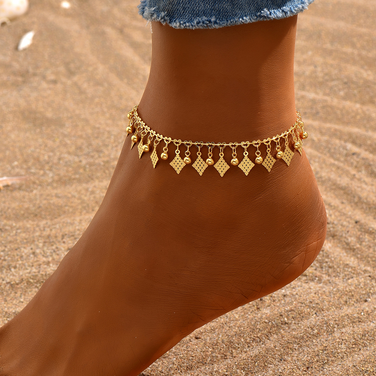 Simple Style Square Solid Color Rhombus 18k Gold Plated Copper Wholesale Anklet display picture 10