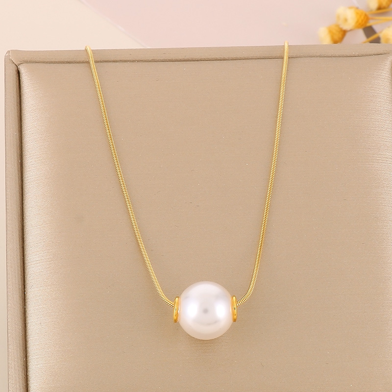 Stainless Steel 18K Gold Plated Lady Plating Pearl Pendant Necklace display picture 2
