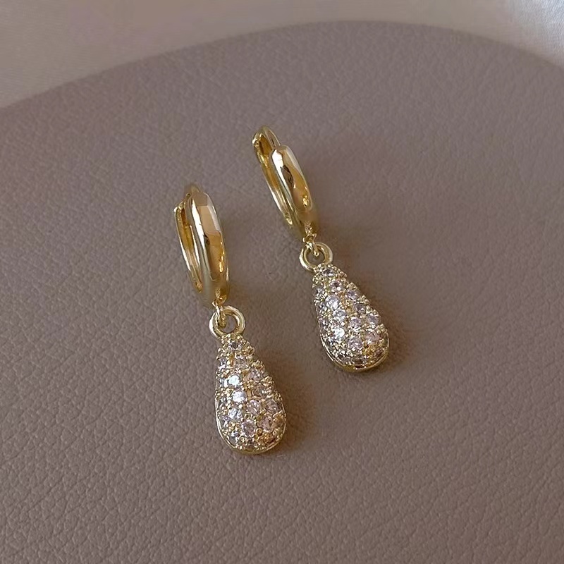 1 Pair Sweet Artistic Water Droplets Plating Inlay Alloy Rhinestones Zircon Drop Earrings display picture 1