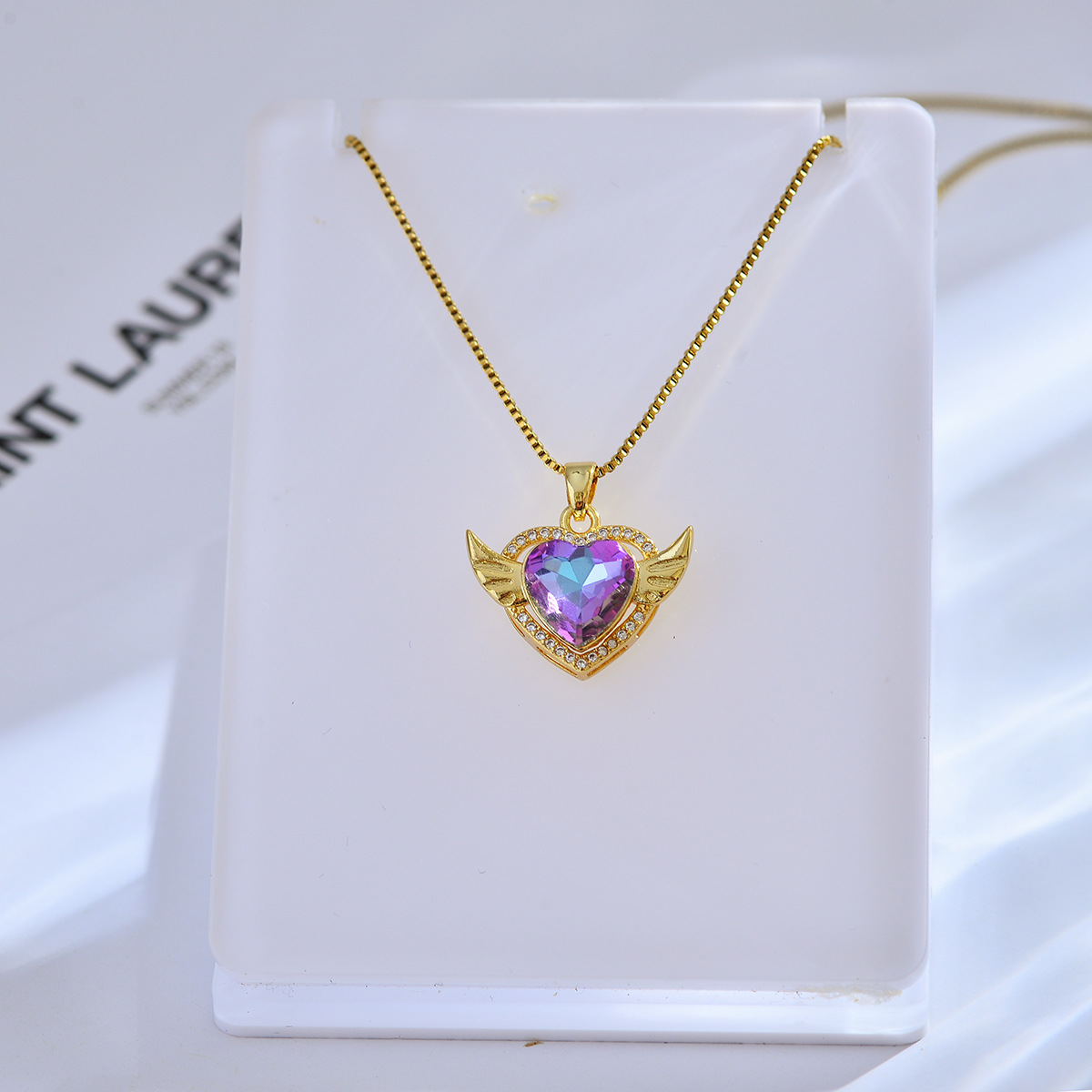 Sweet Angel Wings Copper Zircon Pendant Necklace In Bulk display picture 8