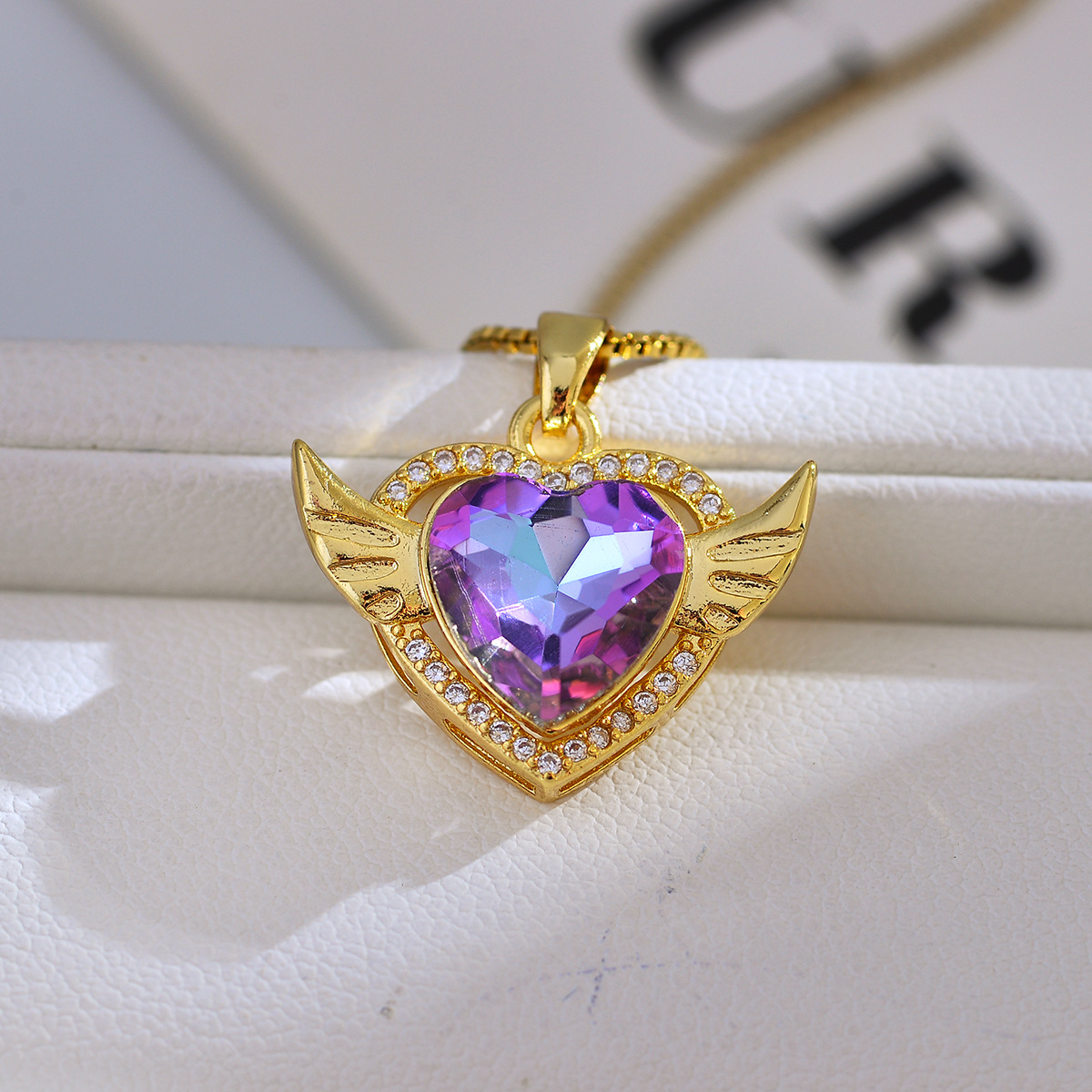 Sweet Angel Wings Copper Zircon Pendant Necklace In Bulk display picture 3