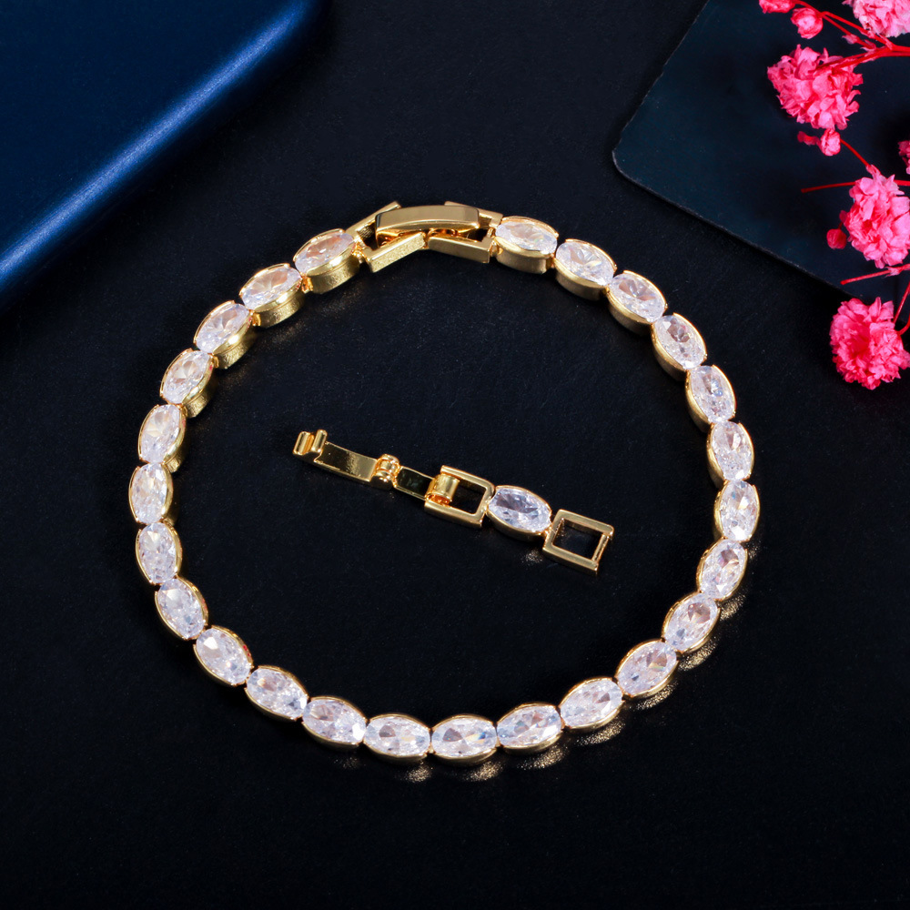 Ig Style Simple Style Shiny Oval Brass Plating Inlay Zircon 14k Gold Plated Rhodium Plated Tennis Bracelet display picture 5