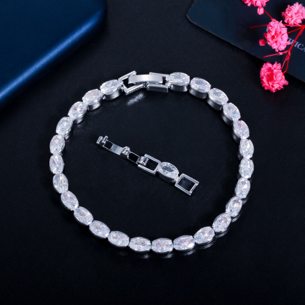 Ig Style Simple Style Shiny Oval Brass Plating Inlay Zircon 14k Gold Plated Rhodium Plated Tennis Bracelet display picture 3