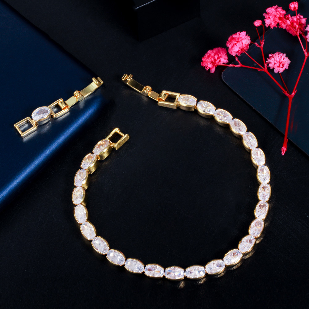 Ig Style Simple Style Shiny Oval Brass Plating Inlay Zircon 14k Gold Plated Rhodium Plated Tennis Bracelet display picture 6