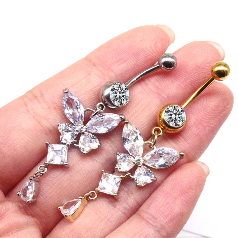 Modern Style Streetwear Shiny Butterfly Stainless Steel Rhinestone Plating Inlay Rhinestones White Gold Plated Gold Plated Belly Ring display picture 5