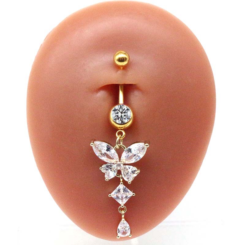 Modern Style Streetwear Shiny Butterfly Stainless Steel Rhinestone Plating Inlay Rhinestones White Gold Plated Gold Plated Belly Ring display picture 2