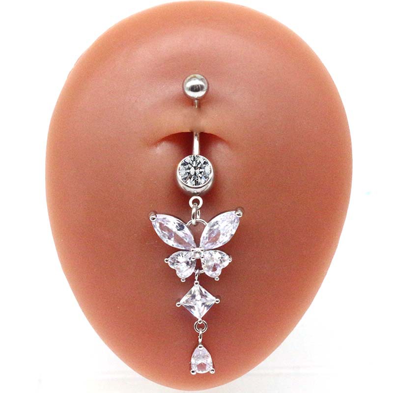 Modern Style Streetwear Shiny Butterfly Stainless Steel Rhinestone Plating Inlay Rhinestones White Gold Plated Gold Plated Belly Ring display picture 3