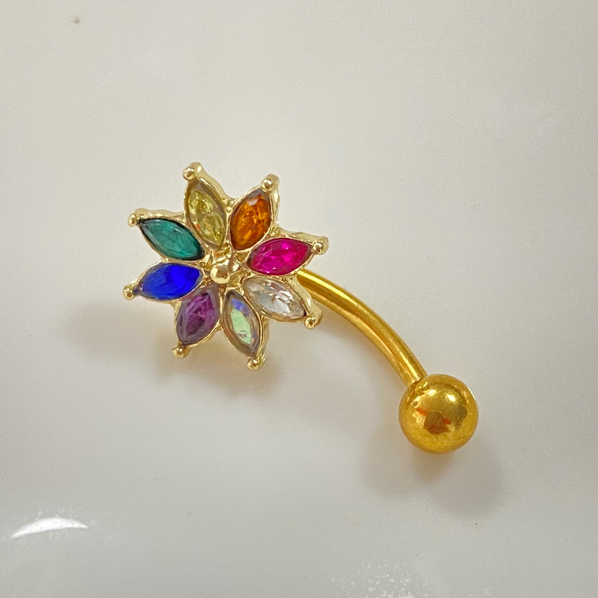 Glam Vacation Shiny Flower Stainless Steel Alloy Plating Inlay Rhinestones Belly Ring display picture 1