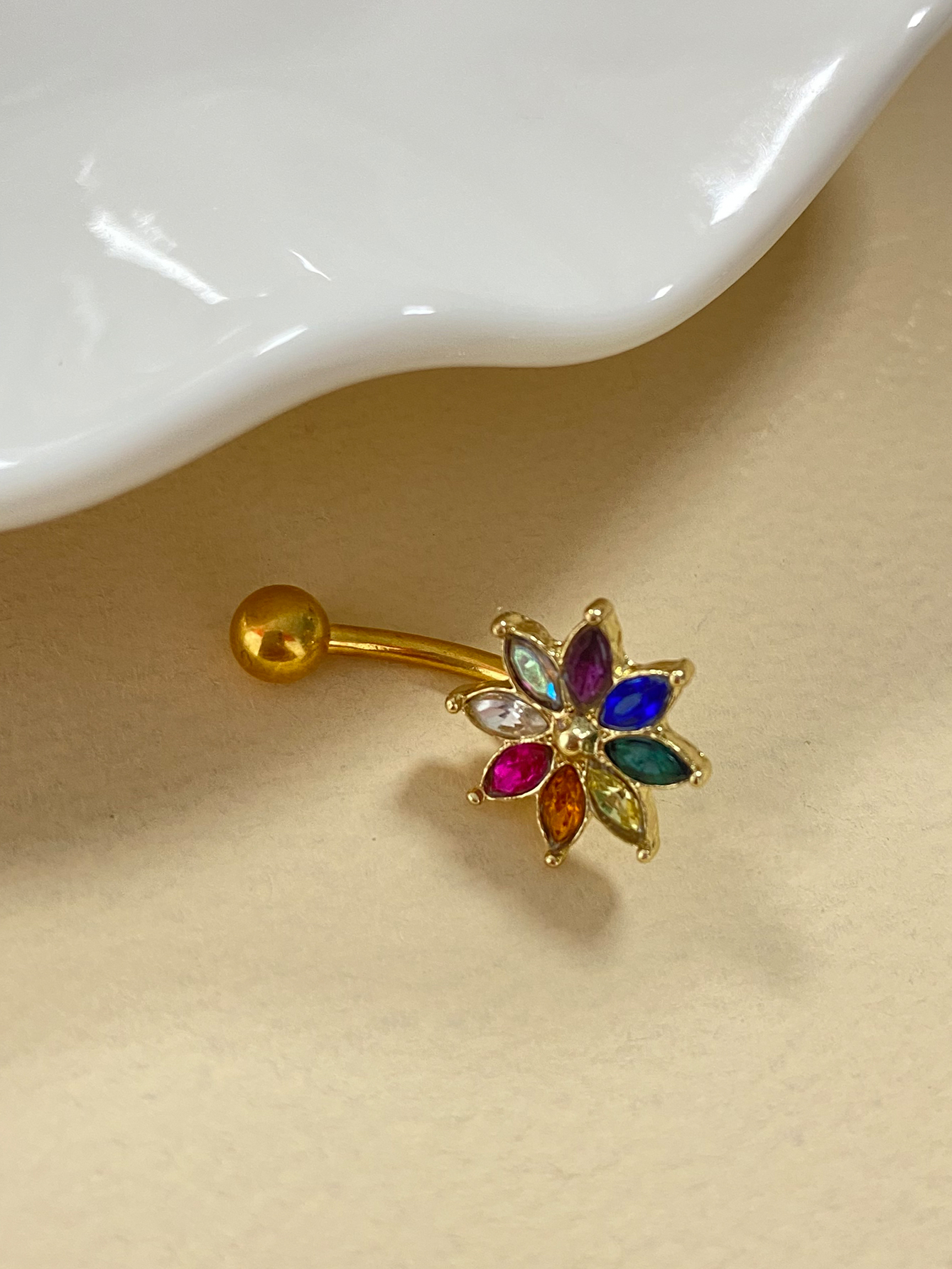 Glam Vacation Shiny Flower Stainless Steel Alloy Plating Inlay Rhinestones Belly Ring display picture 7