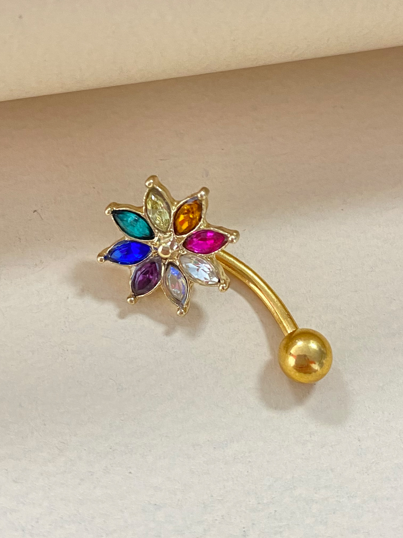 Glam Vacation Shiny Flower Stainless Steel Alloy Plating Inlay Rhinestones Belly Ring display picture 6