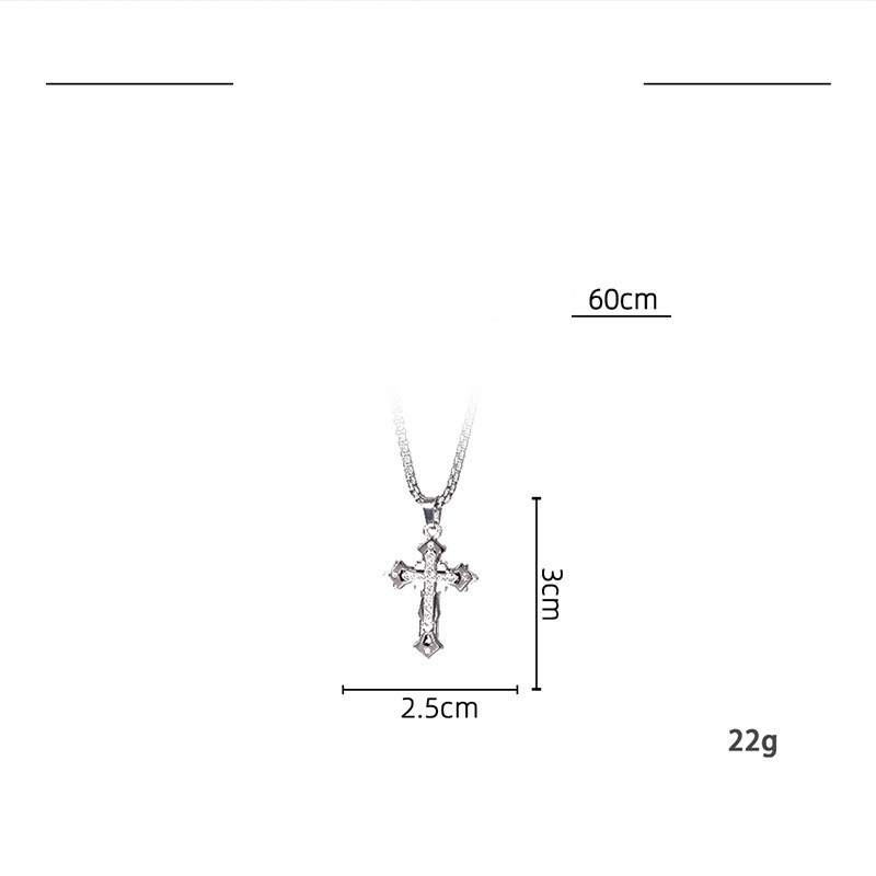 Hip-hop Cool Style Cross Alloy Titanium Steel Inlay Rhinestones Men's Pendant Necklace Long Necklace display picture 4