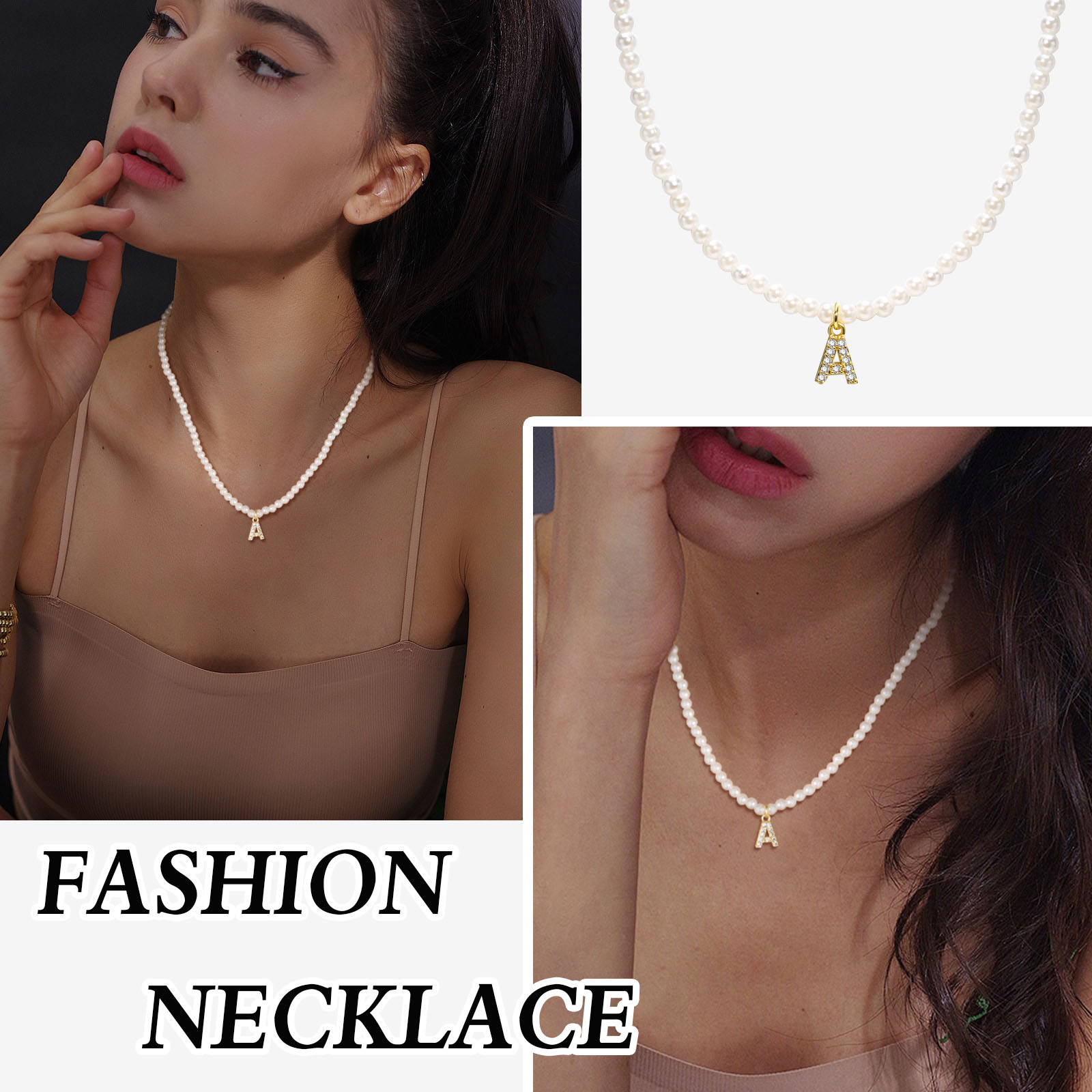 Artificial Pearl Copper Alloy IG Style Baroque Style French Style Plating Inlay Letter Zircon Pendant Necklace display picture 6