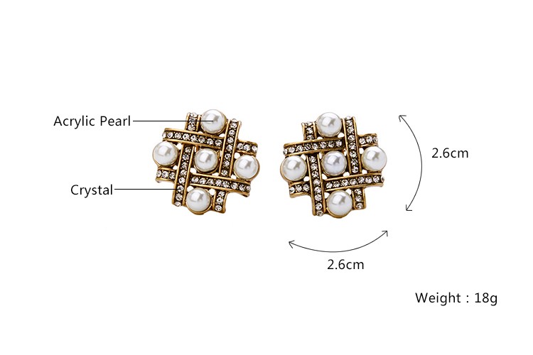 1 Pair Simple Style Square Inlay Alloy Pearl Zircon Gold Plated Ear Studs display picture 2
