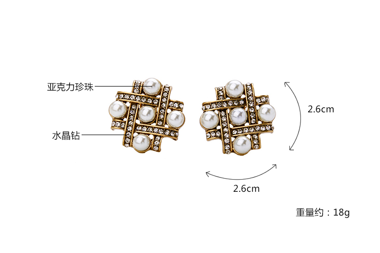 1 Pair Simple Style Square Inlay Alloy Pearl Zircon Gold Plated Ear Studs display picture 4