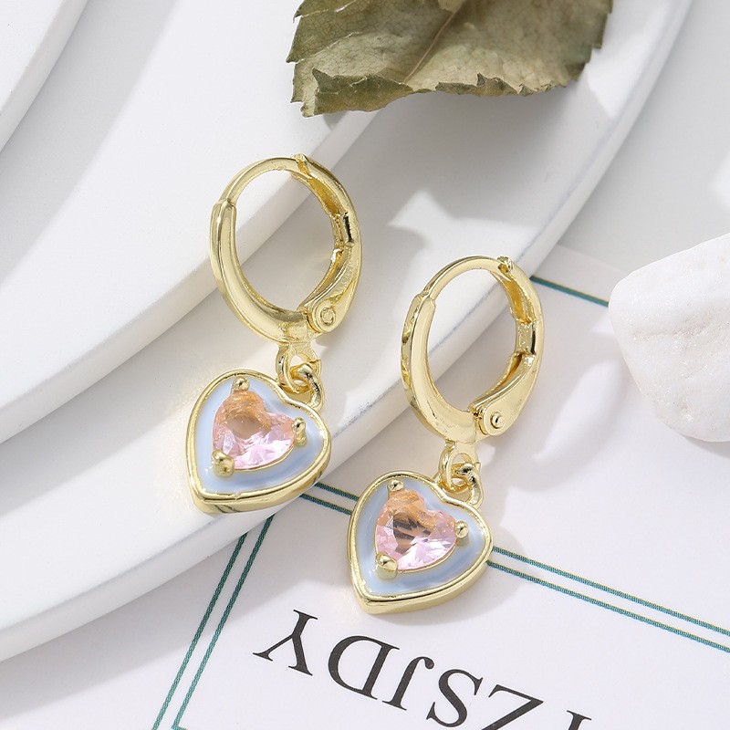 1 Pair Sweet Simple Style Water Droplets Heart Shape Plating Inlay Copper Zircon 18k Gold Plated Drop Earrings display picture 8