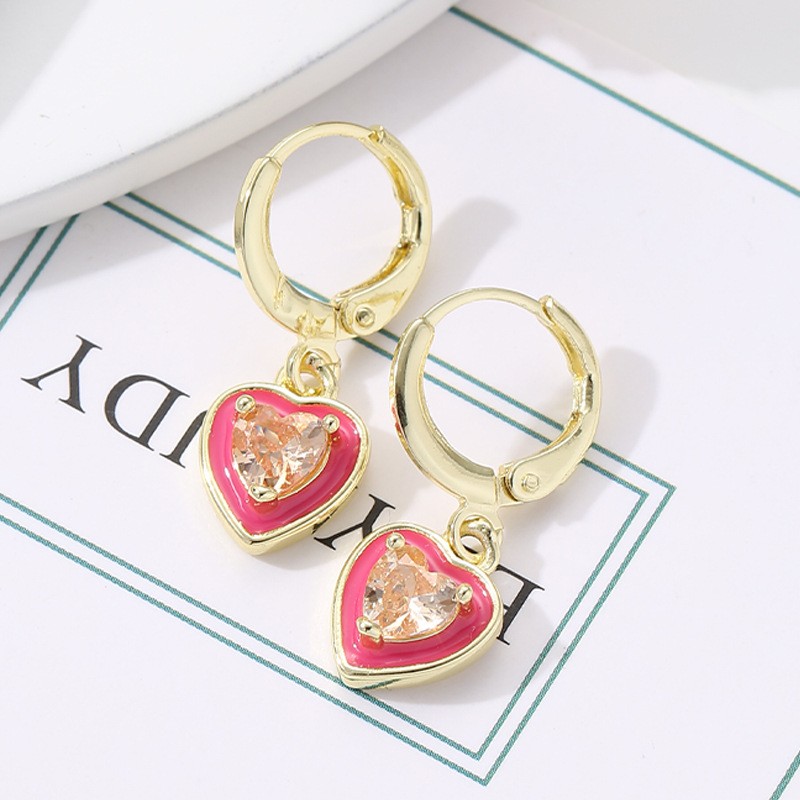1 Pair Sweet Simple Style Water Droplets Heart Shape Plating Inlay Copper Zircon 18k Gold Plated Drop Earrings display picture 9