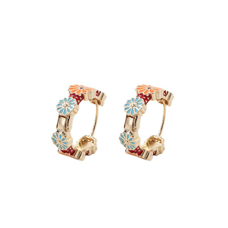 1 Pair Sweet Flower Enamel Copper Hoop Earrings display picture 6