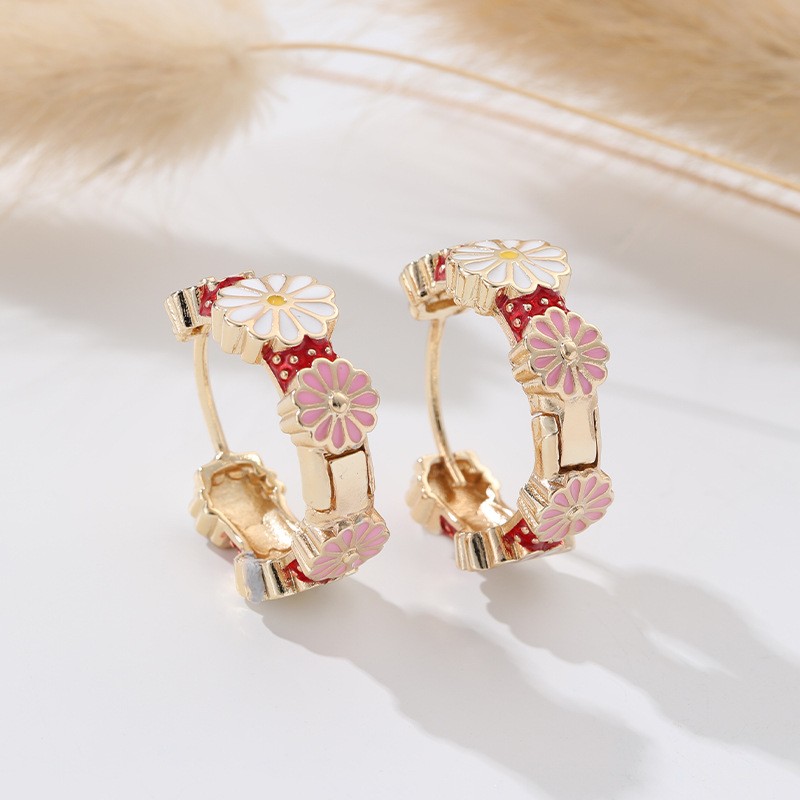 1 Par Dulce Flor Esmalte Cobre Pendientes De Aro display picture 5