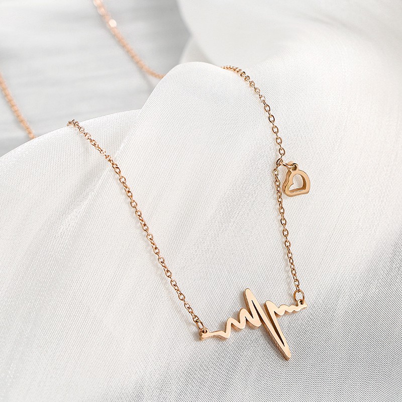 304 Stainless Steel 18K Gold Plated French Style Modern Style Korean Style Plating Electrocardiogram Necklace display picture 3