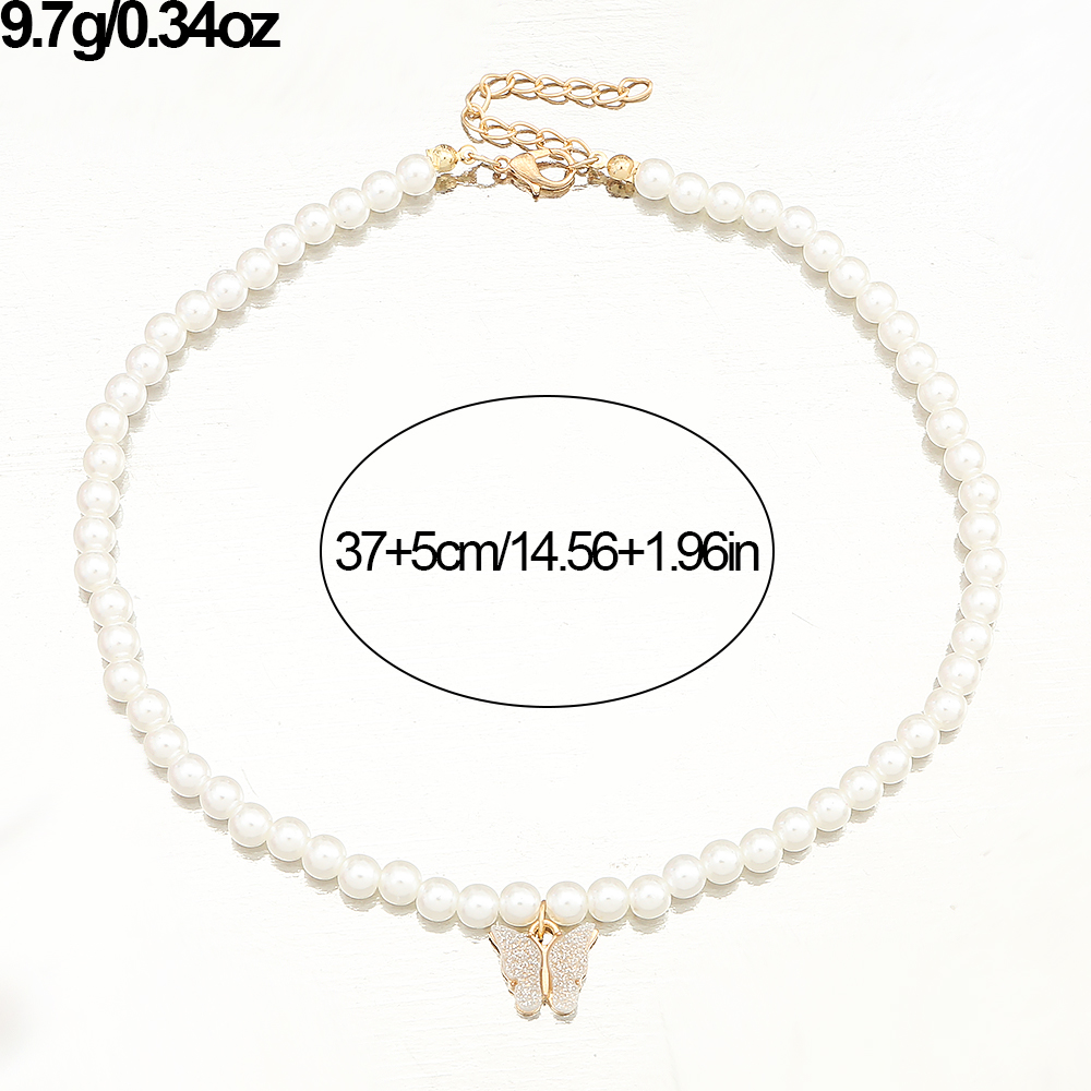 Süß Süss Schmetterling Künstliche Perle Metall Perlen Mädchen Halskette Mit Anhänger display picture 5