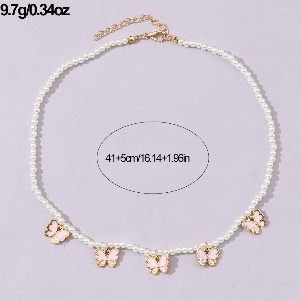 Princess Cute Sweet Butterfly Artificial Pearl Alloy Beaded Girl's Pendant Necklace display picture 5
