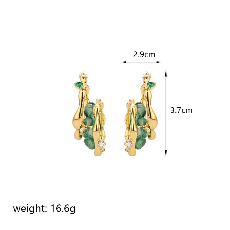 1 Pair Glam Shiny C Shape Heart Shape Plating Inlay Copper Crystal Moss Agate Zircon 14k Gold Plated 18k Gold Plated Earrings display picture 6