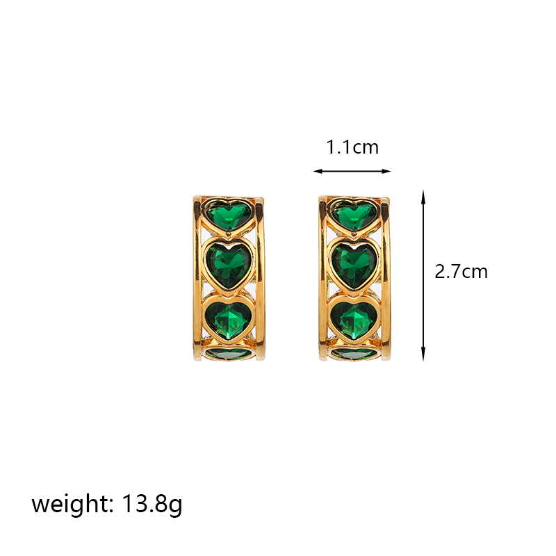 1 Pair Glam Shiny C Shape Heart Shape Plating Inlay Copper Crystal Moss Agate Zircon 14k Gold Plated 18k Gold Plated Earrings display picture 7
