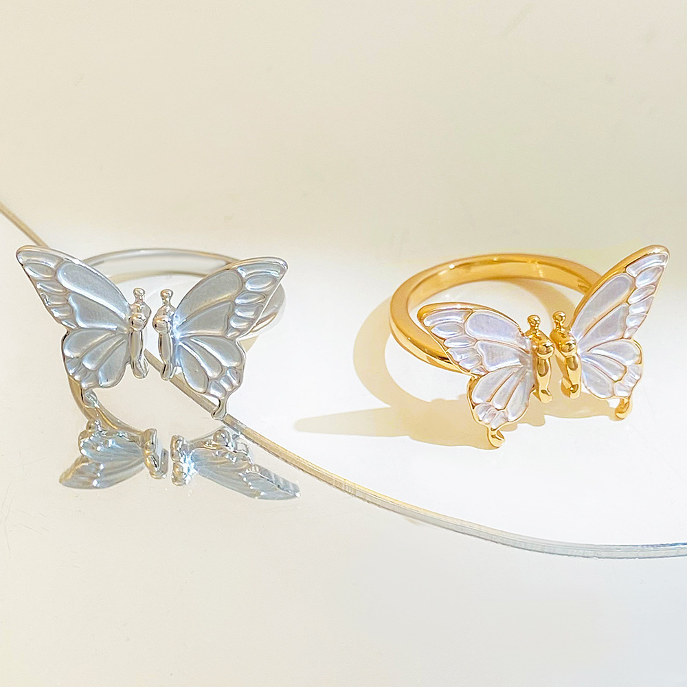Elegant Süss Schmetterling Kupfer Emaille 14 Karat Vergoldet Versilbert Offener Ring display picture 3