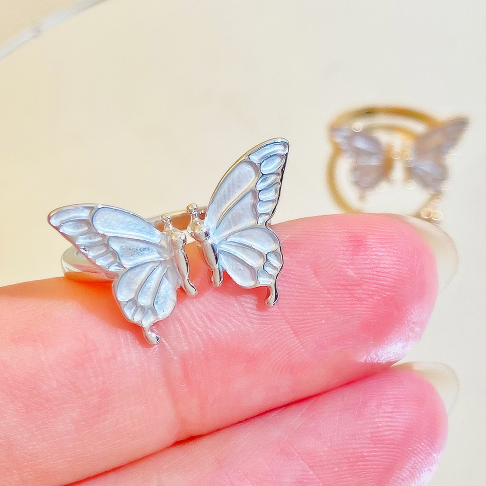 Elegant Sweet Butterfly Copper Enamel 14k Gold Plated Silver Plated Open Rings display picture 1