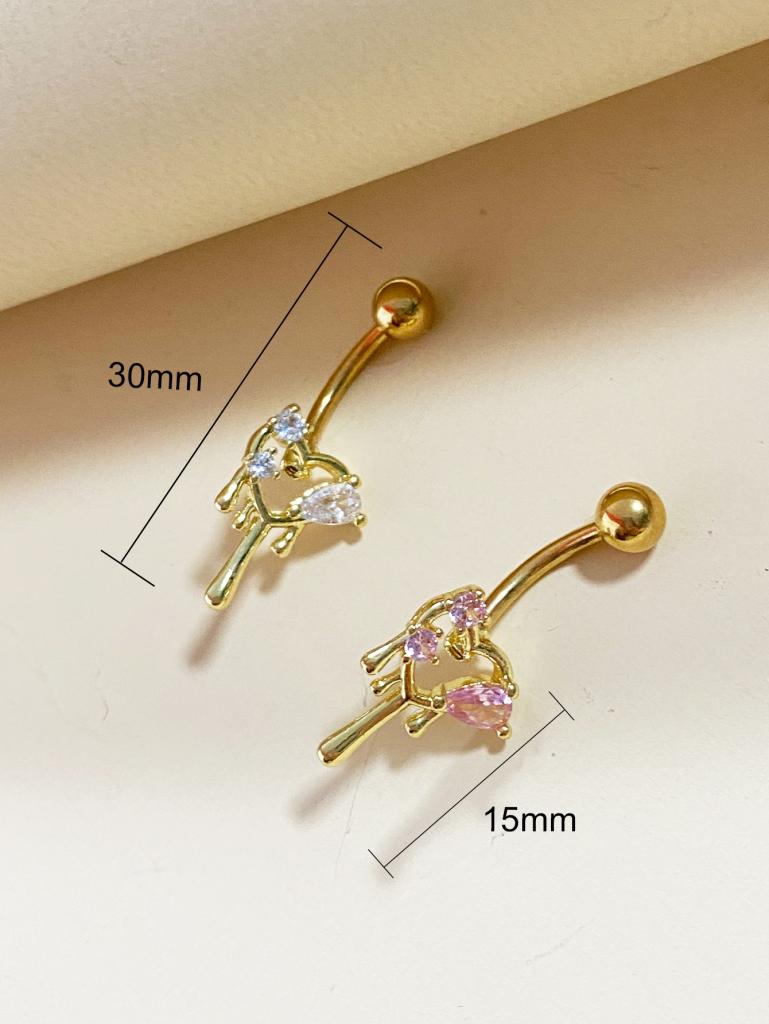 Lady Classic Style Shiny Heart Shape Stainless Steel Titanium Copper Epoxy Plating Inlay Zircon White Gold Plated Gold Plated Silver Plated Belly Ring display picture 7