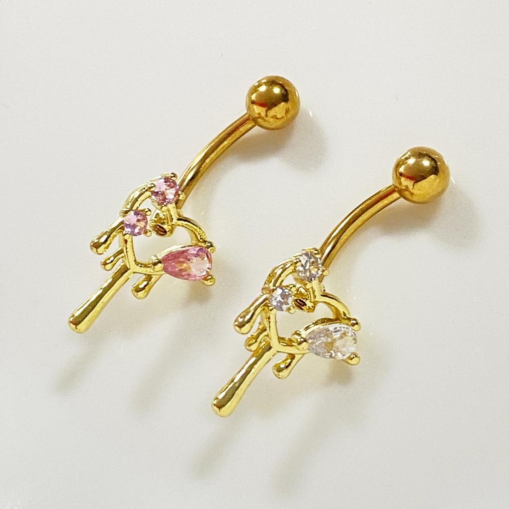 Dame Klassischer Stil Glänzend Herzform Rostfreier Stahl Titan Kupfer Epoxid Überzug Inlay Zirkon Weißgold Plattiert Vergoldet Versilbert Bauchnabelpiercing display picture 6