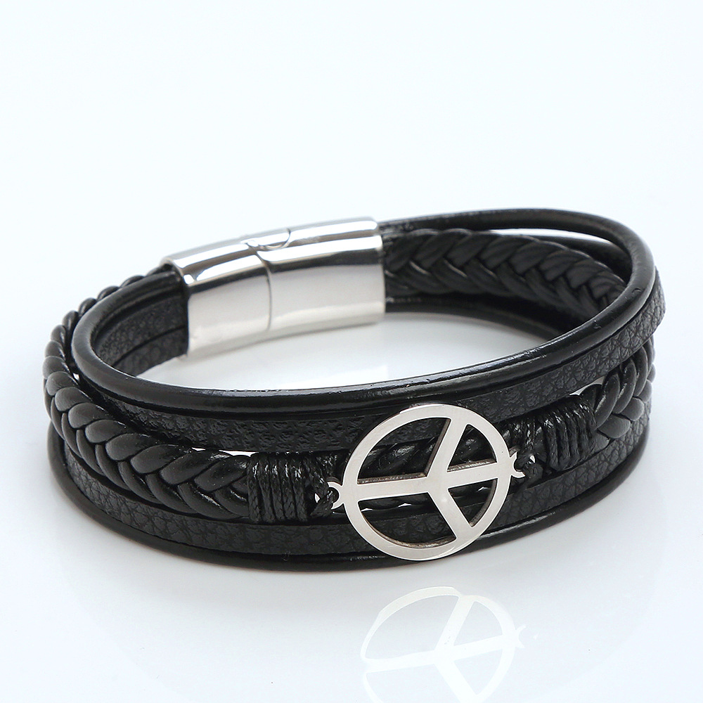 Classical Simple Style Roman Style Solid Color Stainless Steel Pu Leather Handmade Men's Bracelets display picture 11