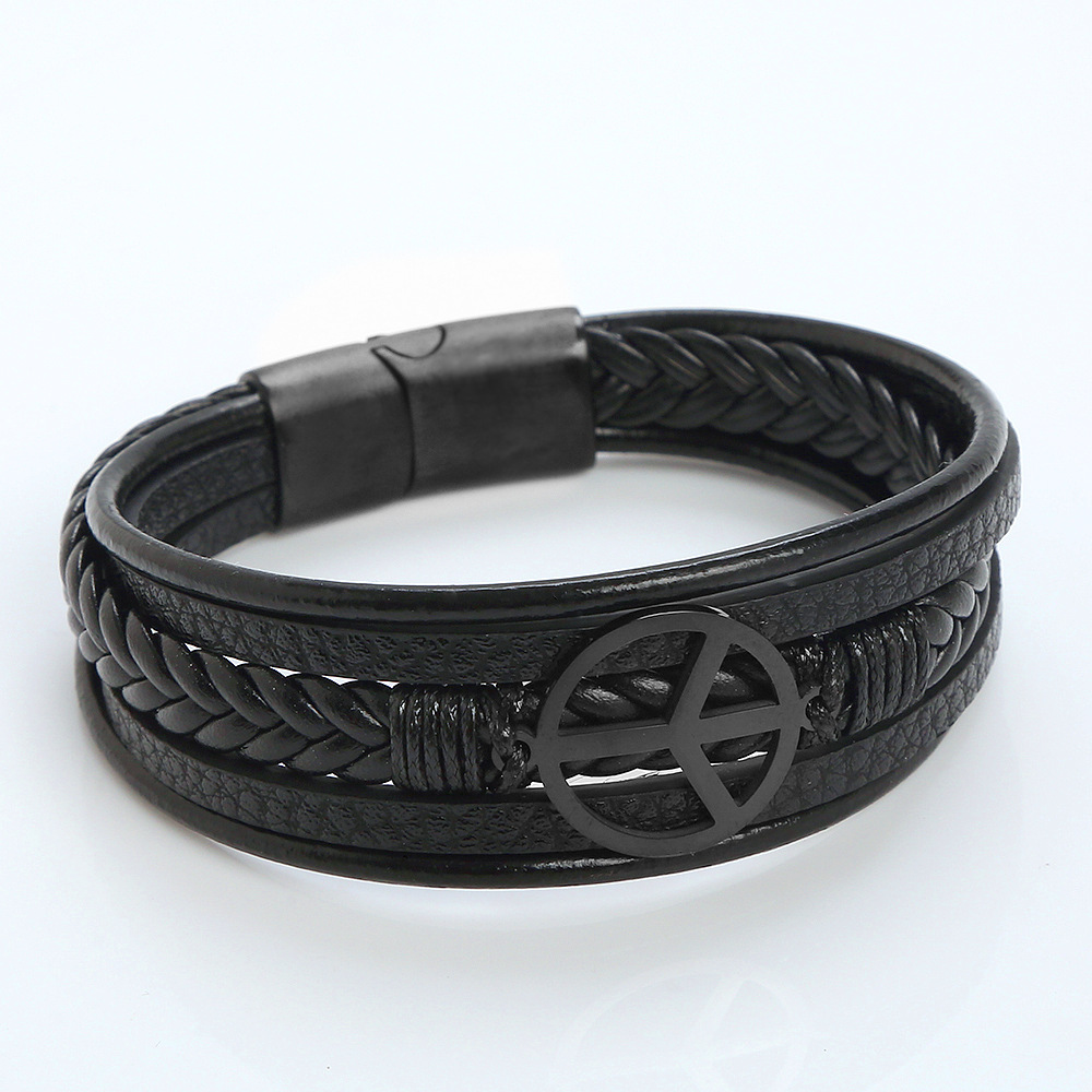 Classical Simple Style Roman Style Solid Color Stainless Steel Pu Leather Handmade Men's Bracelets display picture 12