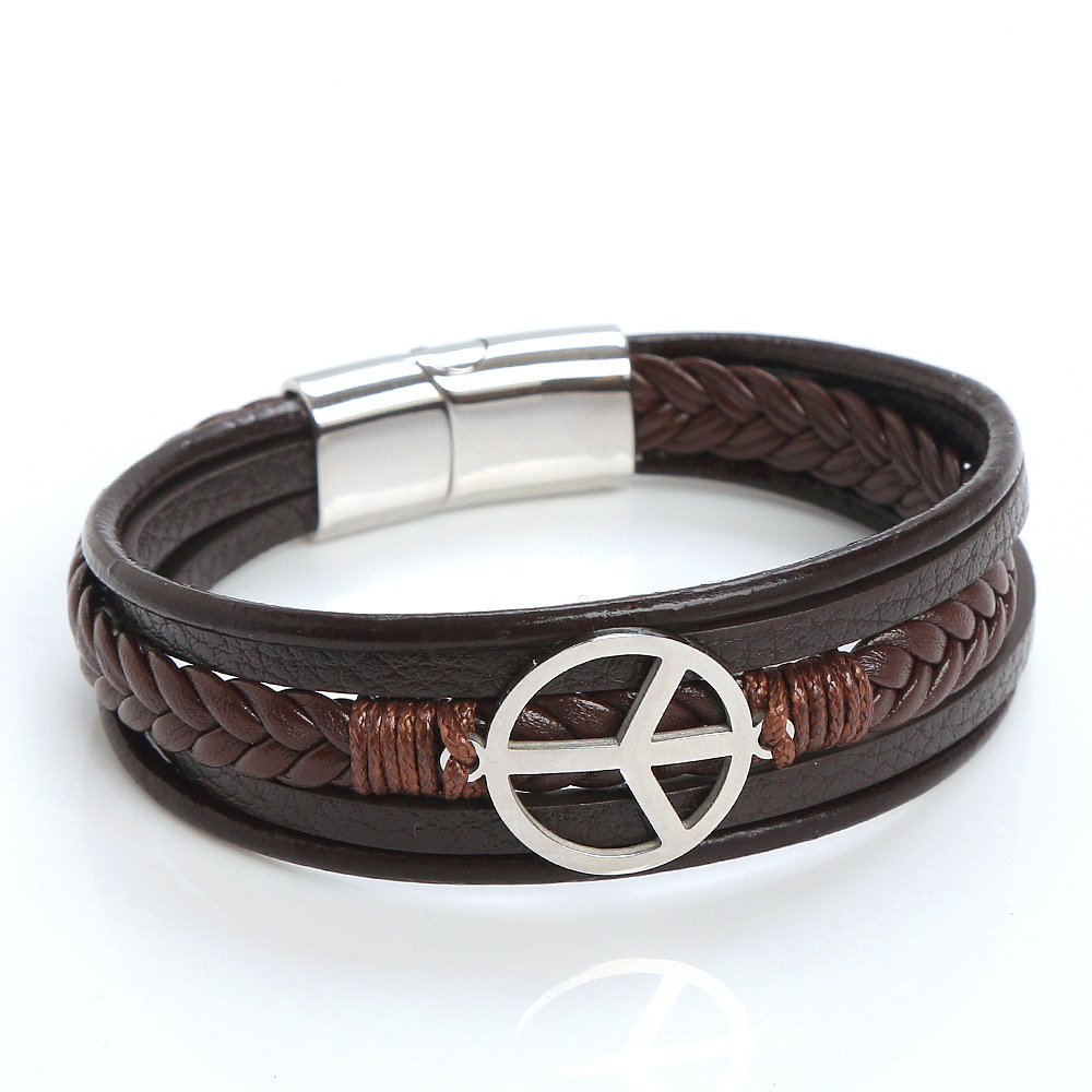 Classical Simple Style Roman Style Solid Color Stainless Steel Pu Leather Handmade Men's Bracelets display picture 13