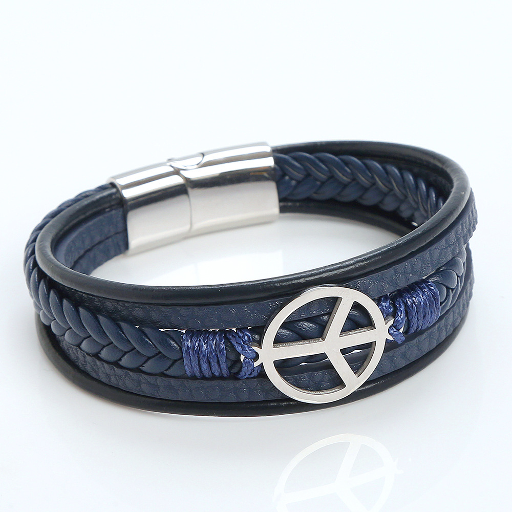 Classical Simple Style Roman Style Solid Color Stainless Steel Pu Leather Handmade Men's Bracelets display picture 14
