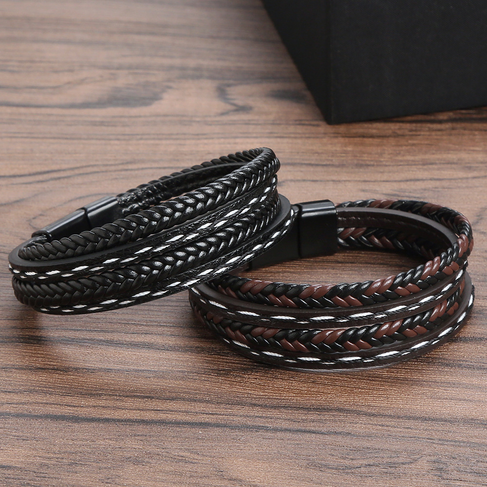 Simple Style Solid Color Pu Leather Alloy Handmade Men's Bracelets display picture 5