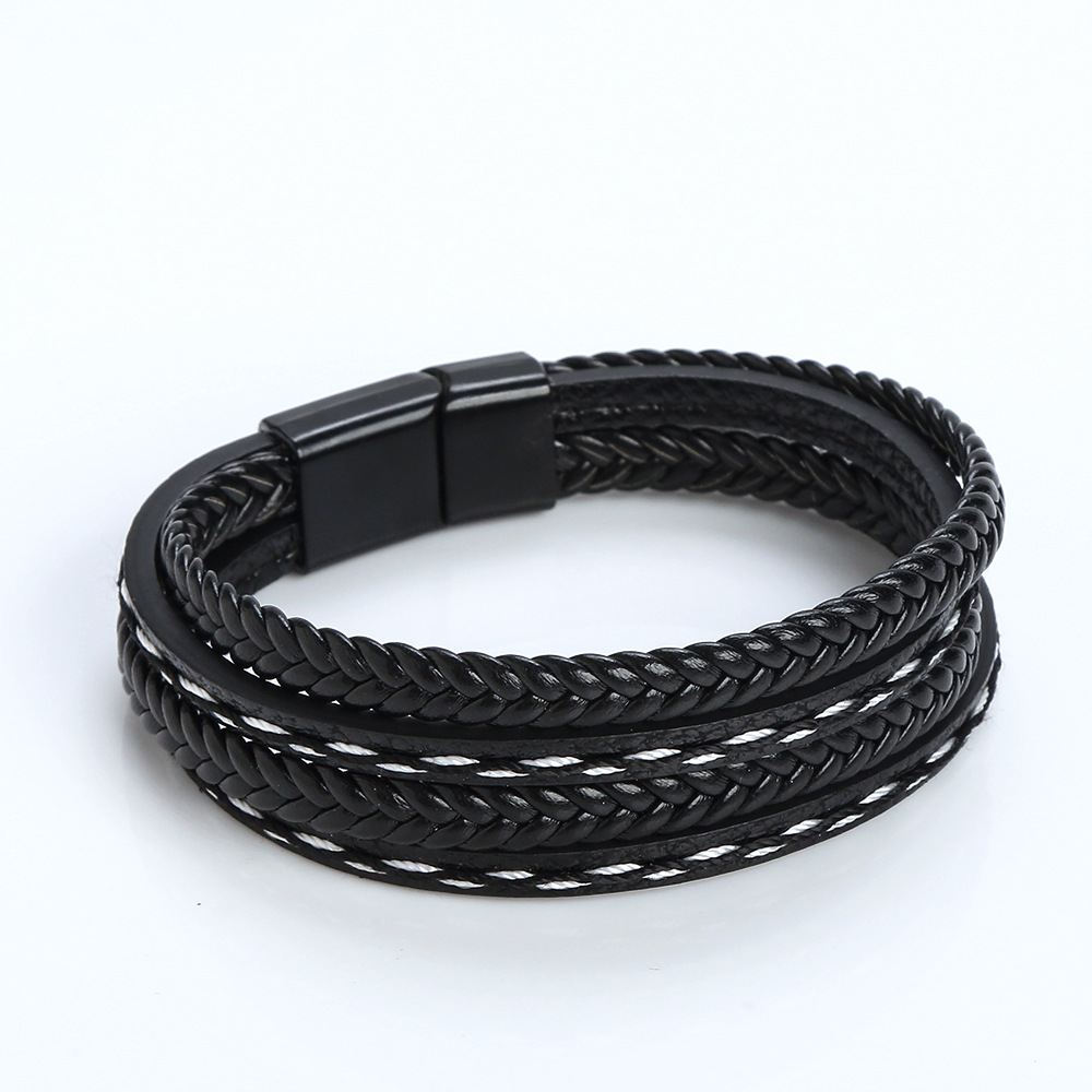 Simple Style Solid Color Pu Leather Alloy Handmade Men's Bracelets display picture 6