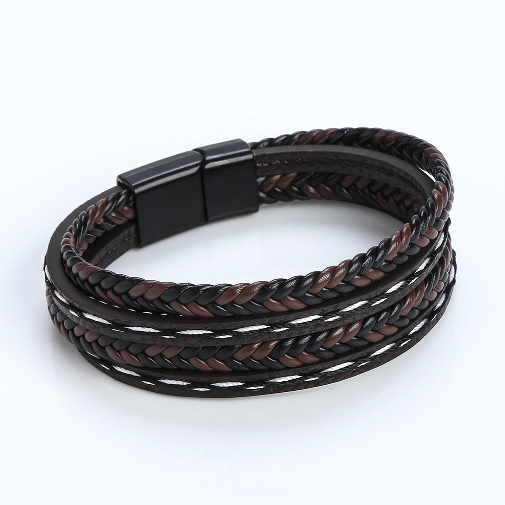 Simple Style Solid Color Pu Leather Alloy Handmade Men's Bracelets display picture 7