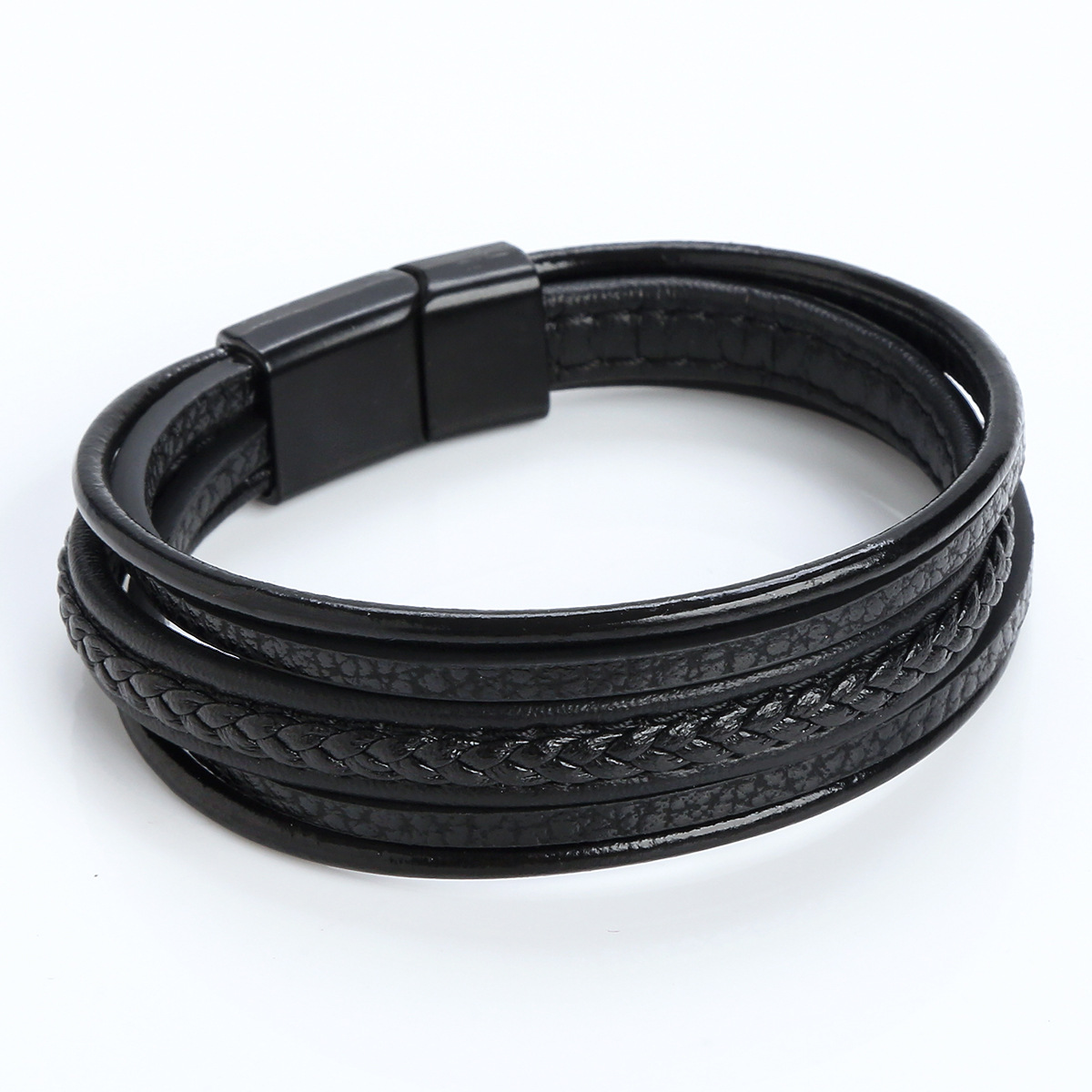 Vintage Style Solid Color Solid Color Pu Leather Alloy Handmade Men's Bracelets display picture 4